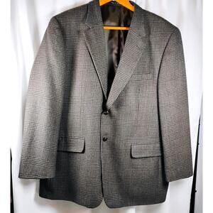 Savile Row Mens 46R Brown Plaid Wool Blazer Leather Buttons Preppy Heritage
